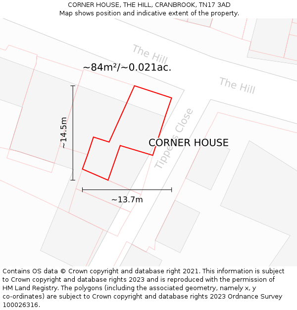 CORNER HOUSE, THE HILL, CRANBROOK, TN17 3AD: Plot and title map