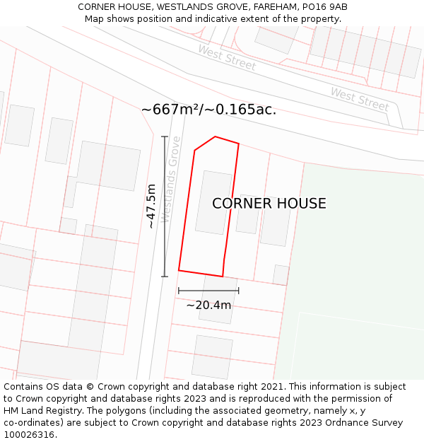 CORNER HOUSE, WESTLANDS GROVE, FAREHAM, PO16 9AB: Plot and title map