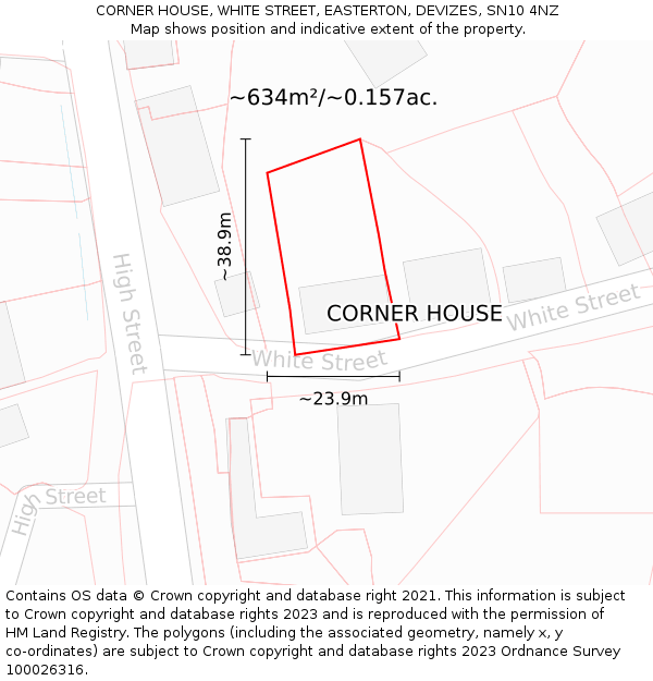 CORNER HOUSE, WHITE STREET, EASTERTON, DEVIZES, SN10 4NZ: Plot and title map