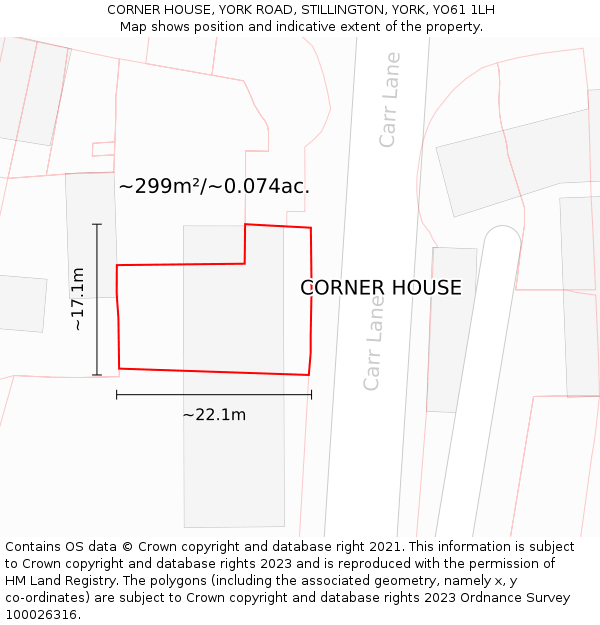 CORNER HOUSE, YORK ROAD, STILLINGTON, YORK, YO61 1LH: Plot and title map