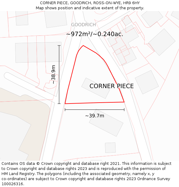 CORNER PIECE, GOODRICH, ROSS-ON-WYE, HR9 6HY: Plot and title map