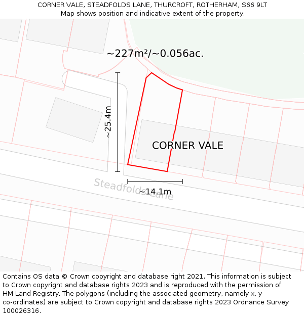 CORNER VALE, STEADFOLDS LANE, THURCROFT, ROTHERHAM, S66 9LT: Plot and title map