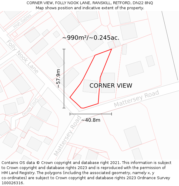 CORNER VIEW, FOLLY NOOK LANE, RANSKILL, RETFORD, DN22 8NQ: Plot and title map