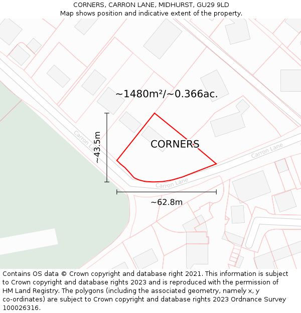 CORNERS, CARRON LANE, MIDHURST, GU29 9LD: Plot and title map