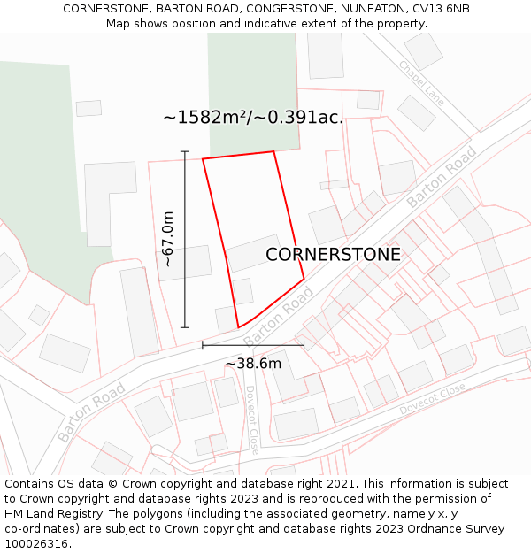 CORNERSTONE, BARTON ROAD, CONGERSTONE, NUNEATON, CV13 6NB: Plot and title map