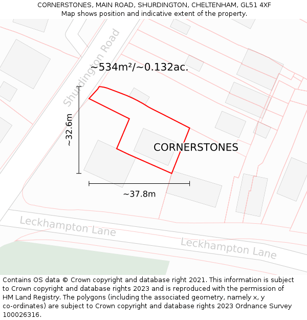CORNERSTONES, MAIN ROAD, SHURDINGTON, CHELTENHAM, GL51 4XF: Plot and title map