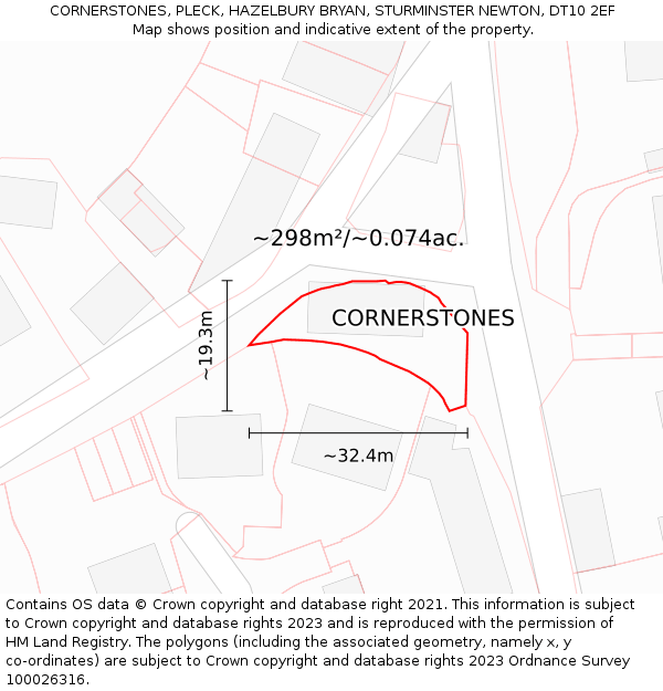 CORNERSTONES, PLECK, HAZELBURY BRYAN, STURMINSTER NEWTON, DT10 2EF: Plot and title map