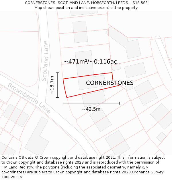 CORNERSTONES, SCOTLAND LANE, HORSFORTH, LEEDS, LS18 5SF: Plot and title map
