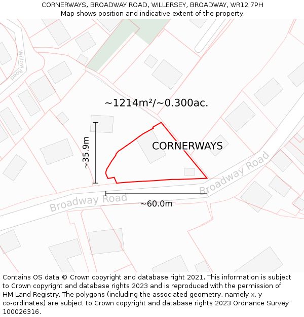 CORNERWAYS, BROADWAY ROAD, WILLERSEY, BROADWAY, WR12 7PH: Plot and title map