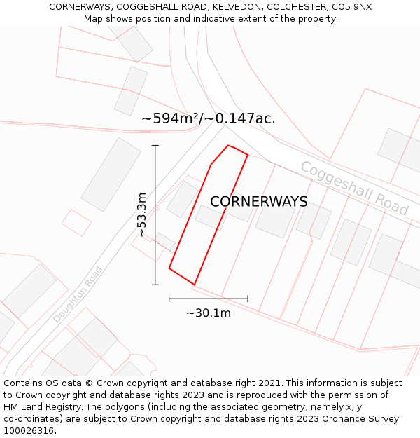 CORNERWAYS, COGGESHALL ROAD, KELVEDON, COLCHESTER, CO5 9NX: Plot and title map