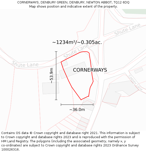 CORNERWAYS, DENBURY GREEN, DENBURY, NEWTON ABBOT, TQ12 6DQ: Plot and title map
