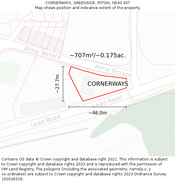 CORNERWAYS, GREENSIDE, RYTON, NE40 4ST: Plot and title map