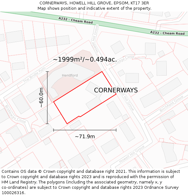 CORNERWAYS, HOWELL HILL GROVE, EPSOM, KT17 3ER: Plot and title map