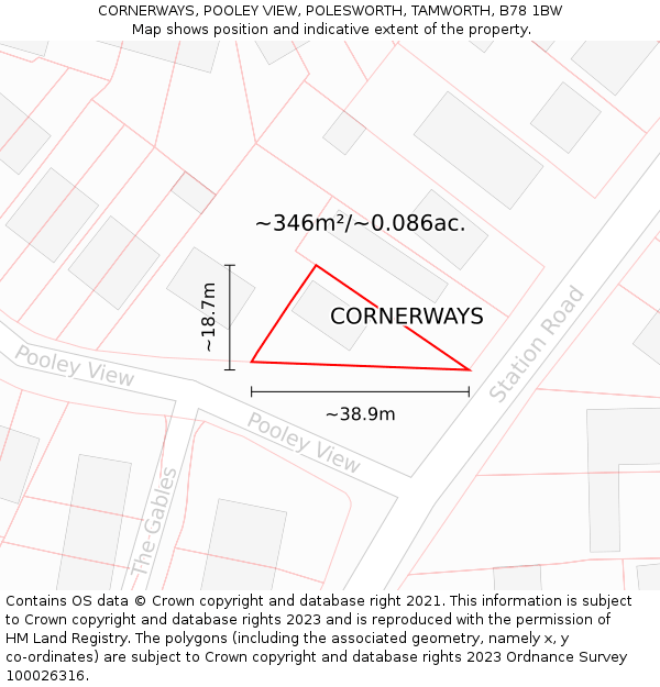 CORNERWAYS, POOLEY VIEW, POLESWORTH, TAMWORTH, B78 1BW: Plot and title map