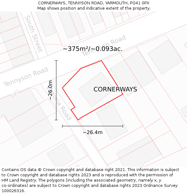 CORNERWAYS, TENNYSON ROAD, YARMOUTH, PO41 0PX: Plot and title map