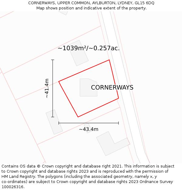CORNERWAYS, UPPER COMMON, AYLBURTON, LYDNEY, GL15 6DQ: Plot and title map