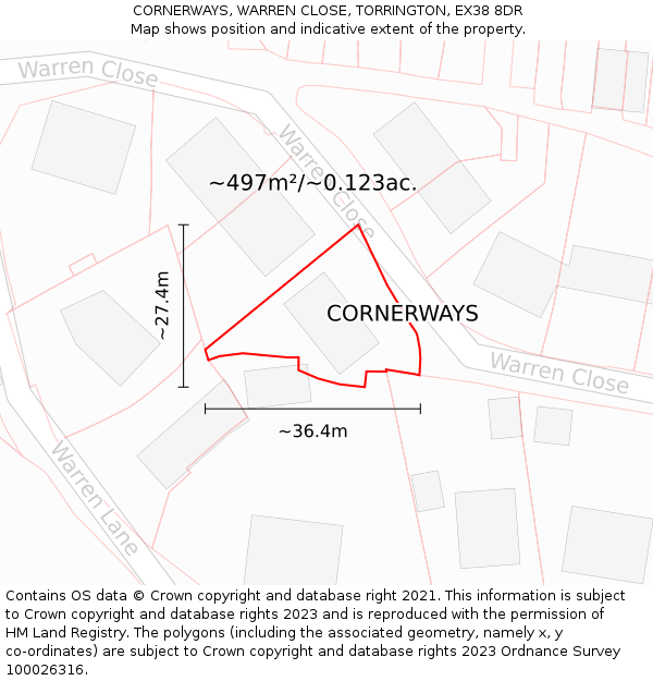CORNERWAYS, WARREN CLOSE, TORRINGTON, EX38 8DR: Plot and title map