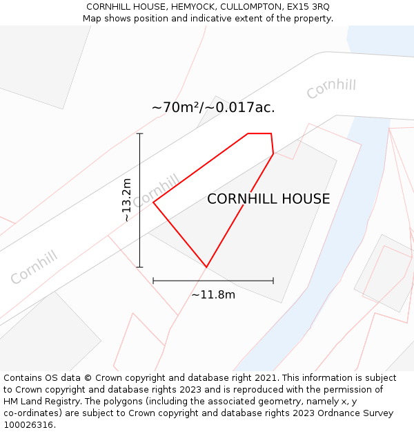 CORNHILL HOUSE, HEMYOCK, CULLOMPTON, EX15 3RQ: Plot and title map