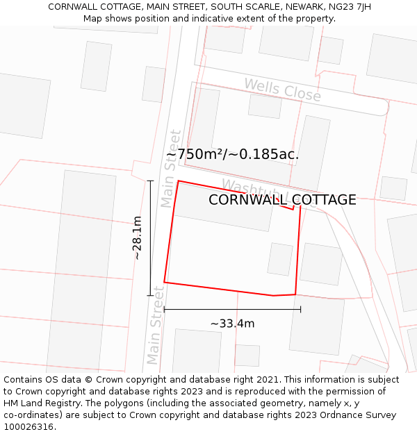 CORNWALL COTTAGE, MAIN STREET, SOUTH SCARLE, NEWARK, NG23 7JH: Plot and title map