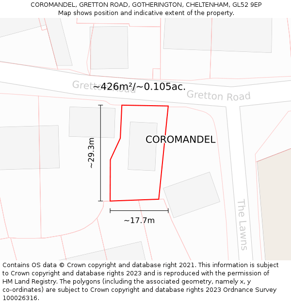 COROMANDEL, GRETTON ROAD, GOTHERINGTON, CHELTENHAM, GL52 9EP: Plot and title map