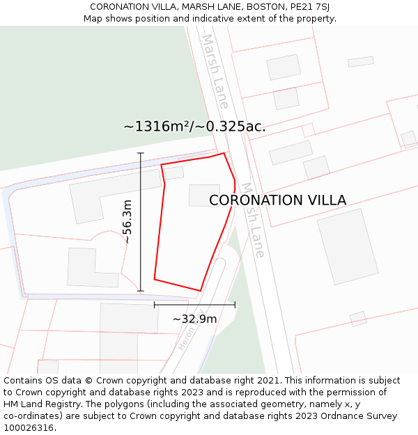 CORONATION VILLA, MARSH LANE, BOSTON, PE21 7SJ: Plot and title map