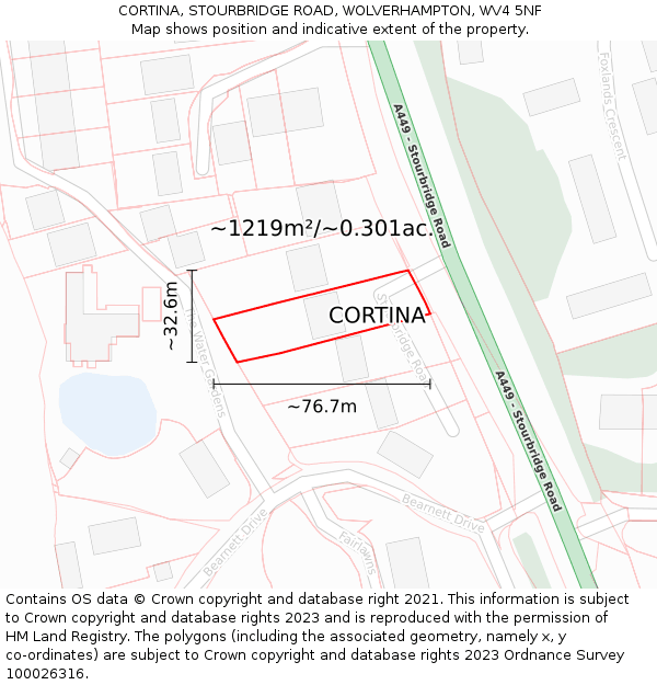 CORTINA, STOURBRIDGE ROAD, WOLVERHAMPTON, WV4 5NF: Plot and title map