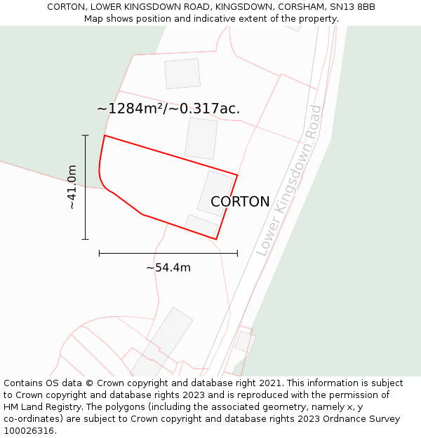 CORTON, LOWER KINGSDOWN ROAD, KINGSDOWN, CORSHAM, SN13 8BB: Plot and title map