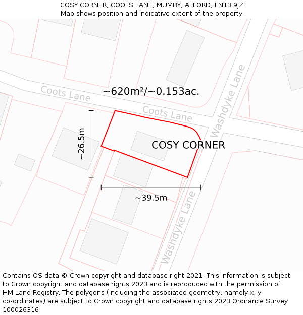 COSY CORNER, COOTS LANE, MUMBY, ALFORD, LN13 9JZ: Plot and title map