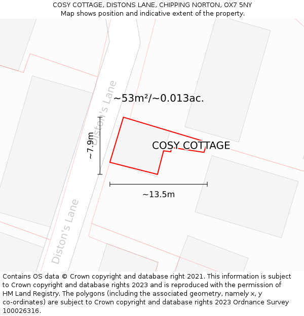 COSY COTTAGE, DISTONS LANE, CHIPPING NORTON, OX7 5NY: Plot and title map
