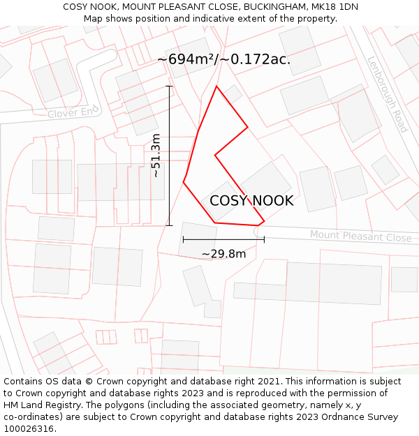COSY NOOK, MOUNT PLEASANT CLOSE, BUCKINGHAM, MK18 1DN: Plot and title map