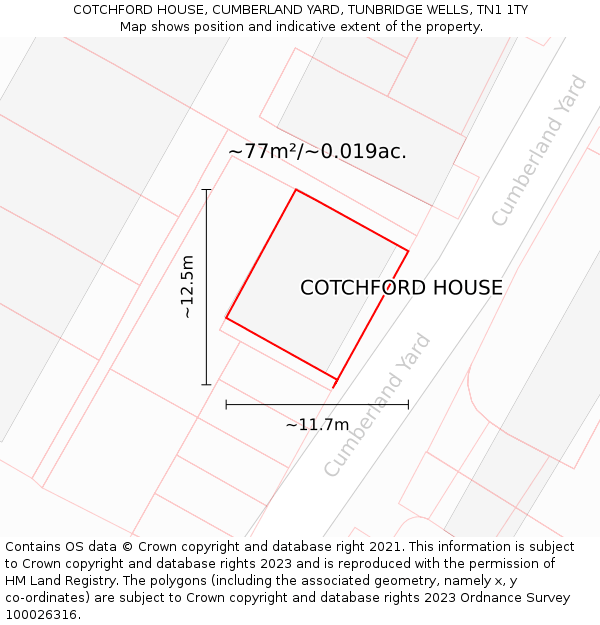 COTCHFORD HOUSE, CUMBERLAND YARD, TUNBRIDGE WELLS, TN1 1TY: Plot and title map