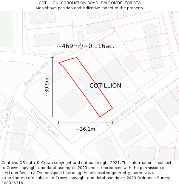 COTILLION, CORONATION ROAD, SALCOMBE, TQ8 8EA: Plot and title map