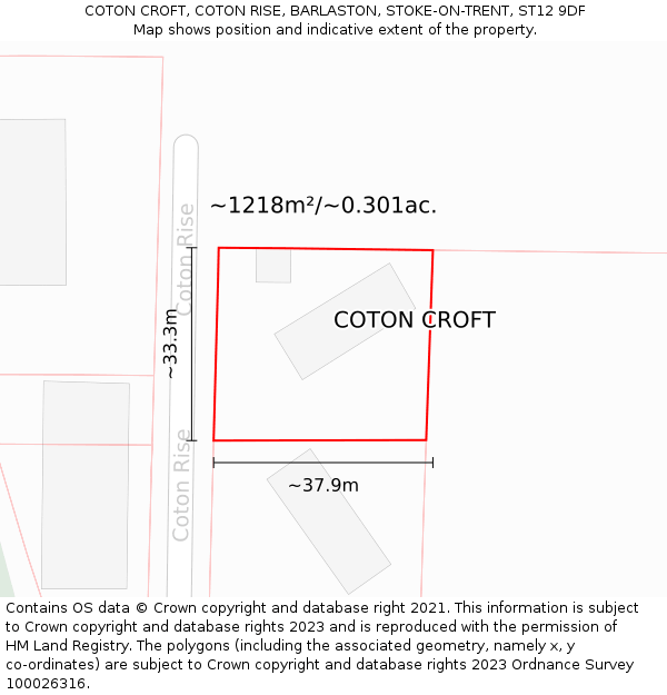 COTON CROFT, COTON RISE, BARLASTON, STOKE-ON-TRENT, ST12 9DF: Plot and title map