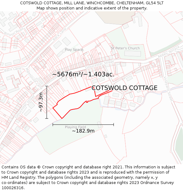 COTSWOLD COTTAGE, MILL LANE, WINCHCOMBE, CHELTENHAM, GL54 5LT: Plot and title map