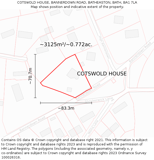 COTSWOLD HOUSE, BANNERDOWN ROAD, BATHEASTON, BATH, BA1 7LA: Plot and title map
