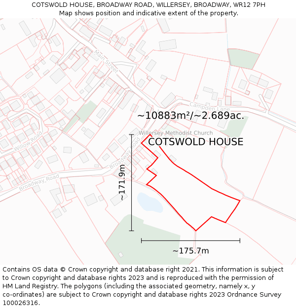 COTSWOLD HOUSE, BROADWAY ROAD, WILLERSEY, BROADWAY, WR12 7PH: Plot and title map