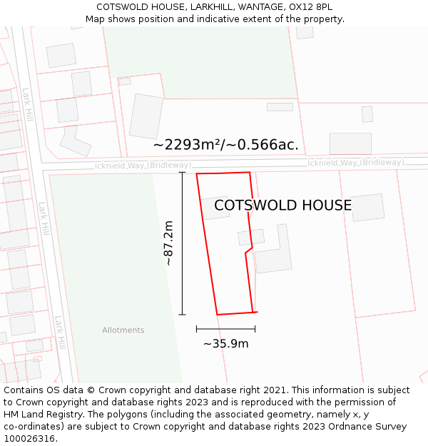 COTSWOLD HOUSE, LARKHILL, WANTAGE, OX12 8PL: Plot and title map