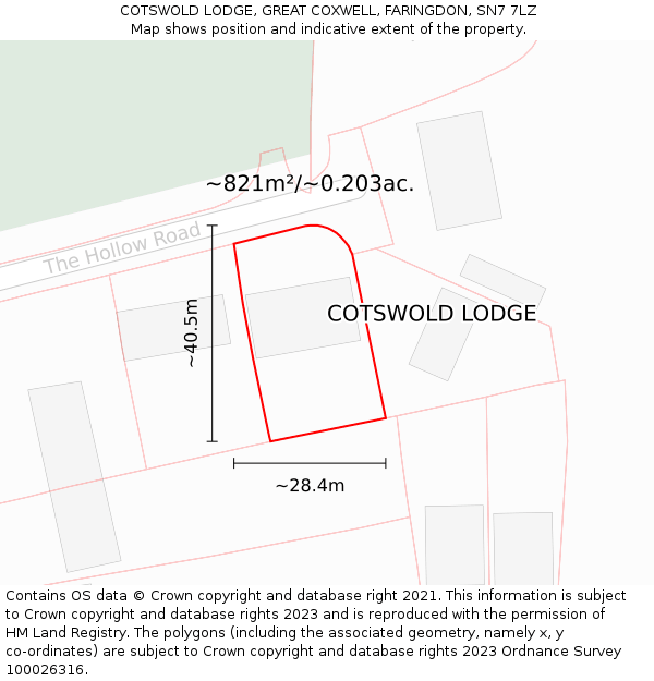 COTSWOLD LODGE, GREAT COXWELL, FARINGDON, SN7 7LZ: Plot and title map