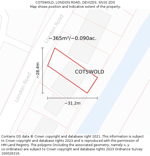 COTSWOLD, LONDON ROAD, DEVIZES, SN10 2DS: Plot and title map