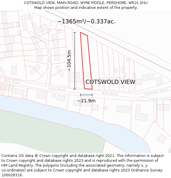 COTSWOLD VIEW, MAIN ROAD, WYRE PIDDLE, PERSHORE, WR10 2HU: Plot and title map