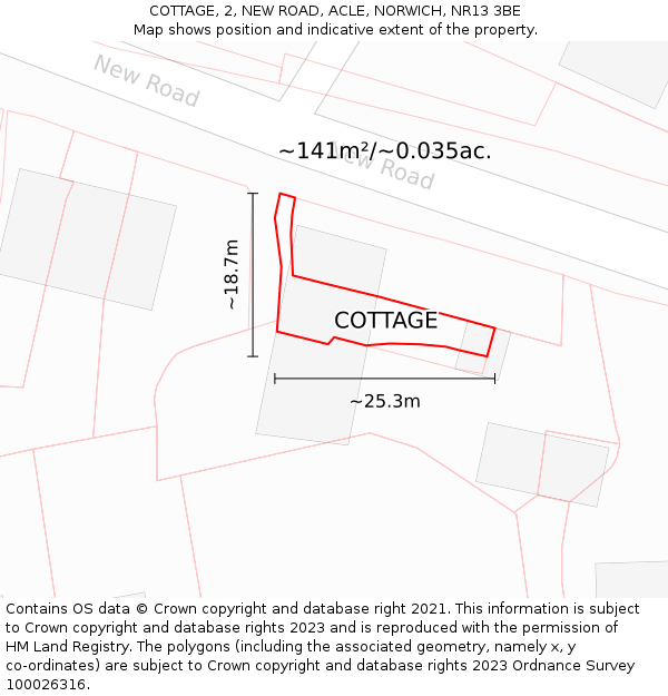 COTTAGE, 2, NEW ROAD, ACLE, NORWICH, NR13 3BE: Plot and title map