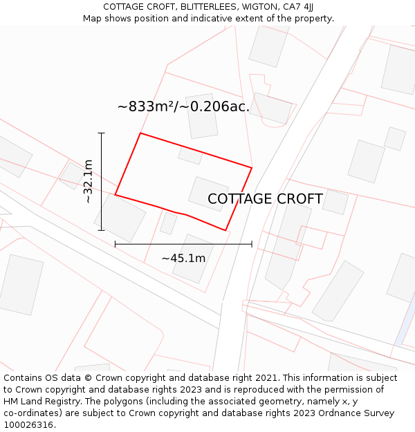 COTTAGE CROFT, BLITTERLEES, WIGTON, CA7 4JJ: Plot and title map