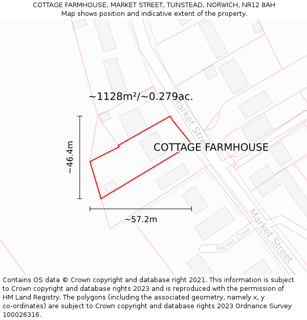 COTTAGE FARMHOUSE, MARKET STREET, TUNSTEAD, NORWICH, NR12 8AH: Plot and title map