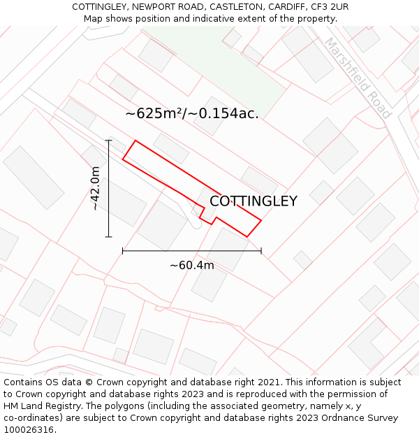 COTTINGLEY, NEWPORT ROAD, CASTLETON, CARDIFF, CF3 2UR: Plot and title map