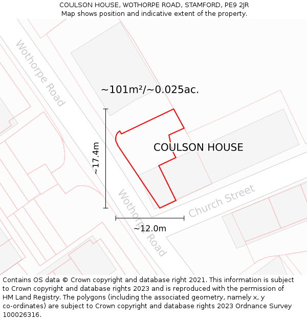 COULSON HOUSE, WOTHORPE ROAD, STAMFORD, PE9 2JR: Plot and title map