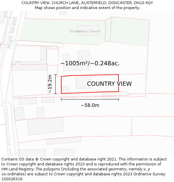 COUNTRY VIEW, CHURCH LANE, AUSTERFIELD, DONCASTER, DN10 6QY: Plot and title map
