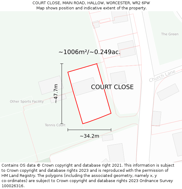 COURT CLOSE, MAIN ROAD, HALLOW, WORCESTER, WR2 6PW: Plot and title map