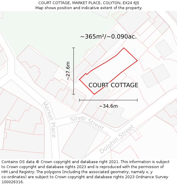 COURT COTTAGE, MARKET PLACE, COLYTON, EX24 6JS: Plot and title map