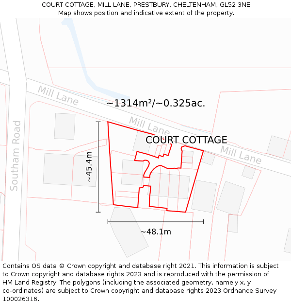 COURT COTTAGE, MILL LANE, PRESTBURY, CHELTENHAM, GL52 3NE: Plot and title map