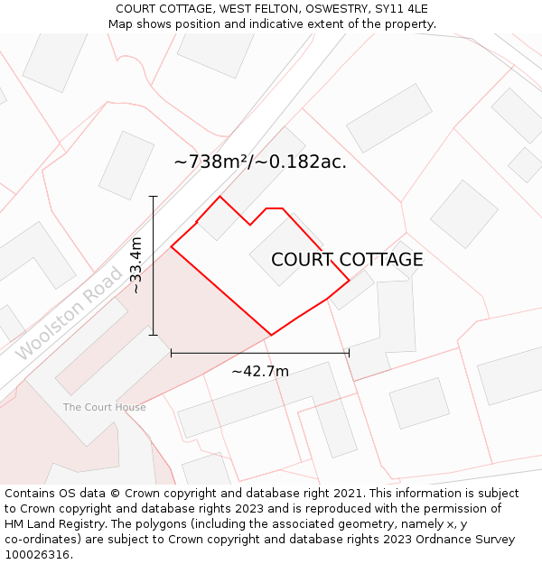 COURT COTTAGE, WEST FELTON, OSWESTRY, SY11 4LE: Plot and title map